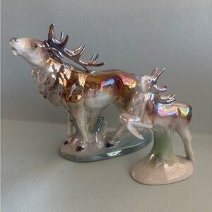 Set of two Elegant Iridescent Elk Sculptures